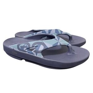 OOFOS OOlala Limited Edition Recovery Sandals Womens 9 Periwinkle Blue Geometric